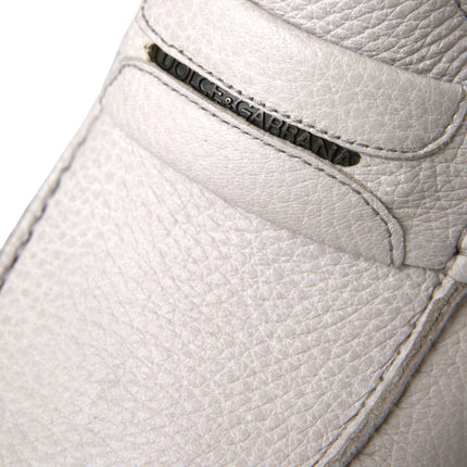 Dolce & Gabbana White Gray Leather Slip Mocassin Shoes Loafer