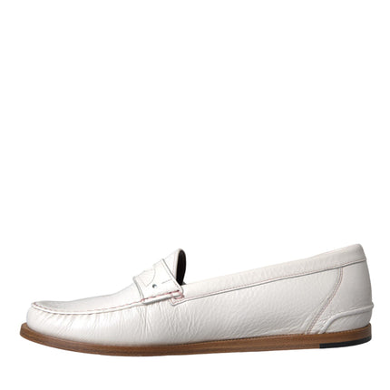 Dolce & Gabbana White Leather Slip On Mocassin Loafers Shoes