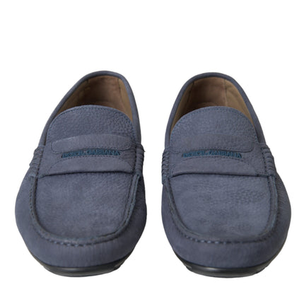 Dolce & Gabbana Blue Calf Leather Slip On Moccasin Shoes