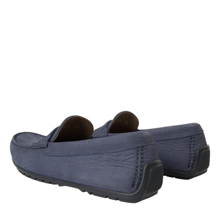 Dolce & Gabbana Blue Calf Leather Slip On Moccasin Shoes