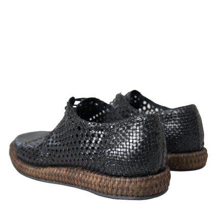 Dolce & Gabbana Black Woven Goat Leather Lace Up Derby Shoes