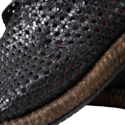 Dolce & Gabbana Black Woven Goat Leather Lace Up Derby Shoes