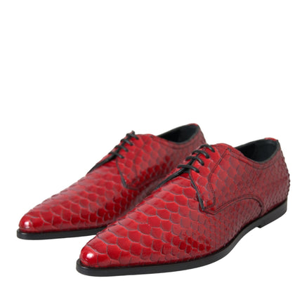 Dolce & Gabbana Red Textured Varnished Derby Men Formal Shoes