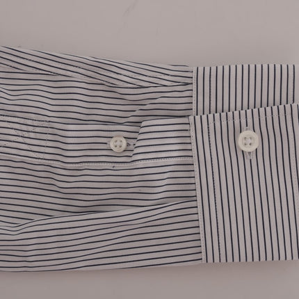 Frankie Morello White Blue Striped Casual Cotton Regular Fit Shirt