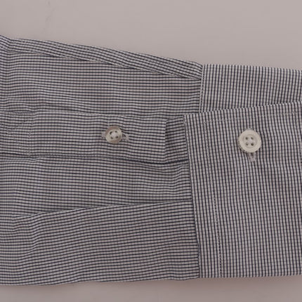 Frankie Morello White Blue Check Casual Cotton Regular Fit Shirt