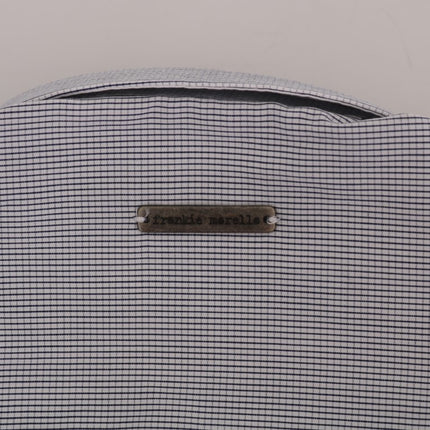 Frankie Morello White Blue Check Casual Cotton Regular Fit Shirt