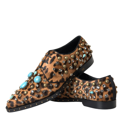 Dolce & Gabbana Brown Leopard Hair Crystal Dress Broque Shoes