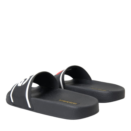 Dolce & Gabbana Black Leather I Love D&G Sandals Slides Shoes