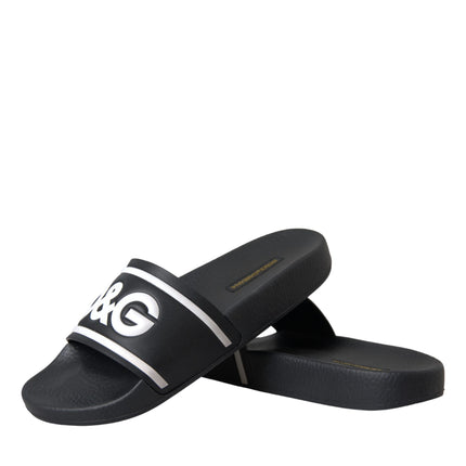 Dolce & Gabbana Black Leather I Love D&G Sandals Slides Shoes