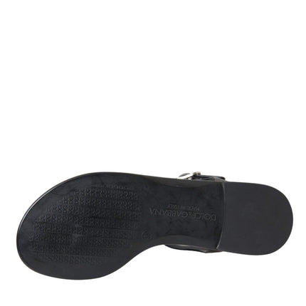 Dolce & Gabbana Black Crystal Flats Sandals Flip Flops Shoes