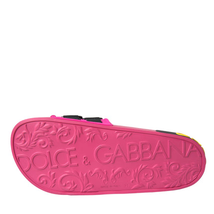 Dolce & Gabbana Pink Black Logo Beachwear Flats Sandals Shoes