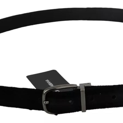 Dolce & Gabbana Black Velvet Silver Tone Metal Buckle Men Belt