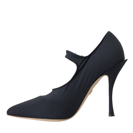 Dolce & Gabbana Black Mary Jane Jersey Crystal Pumps Shoes