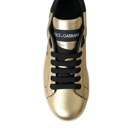 Dolce & Gabbana Gold Portofino Calf Leather Sneakers Women Shoes