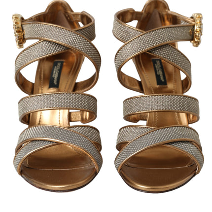 Dolce & Gabbana Bronze Crystal Strap Heels Sandals Shoes