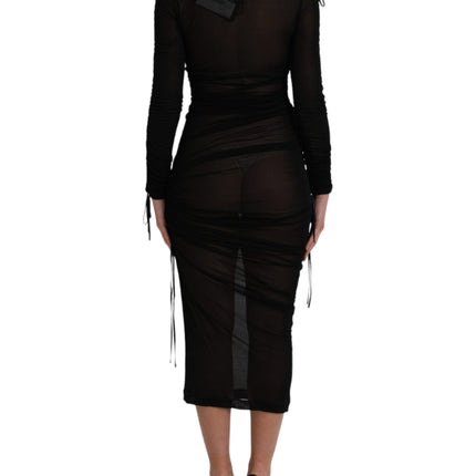 Dolce & Gabbana Black Sheer Bodycon Sheath Midi Dress
