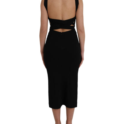 Dolce & Gabbana Black Sheath Halter Sleeveless Midi Dress