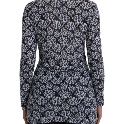Just Cavalli Blue Floral Lace Long Sleeves Top Underwear Blouse