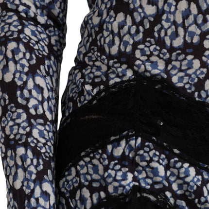 Just Cavalli Blue Floral Lace Long Sleeves Top Underwear Blouse