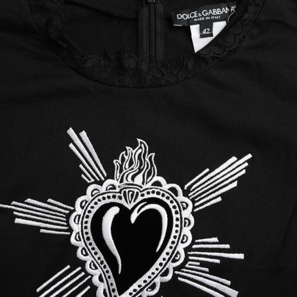 Dolce & Gabbana Black Sacred Heart Print Cotton Lace T-shirt