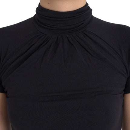 Costume National Black Turtleneck Viscose Short Sleeve Top