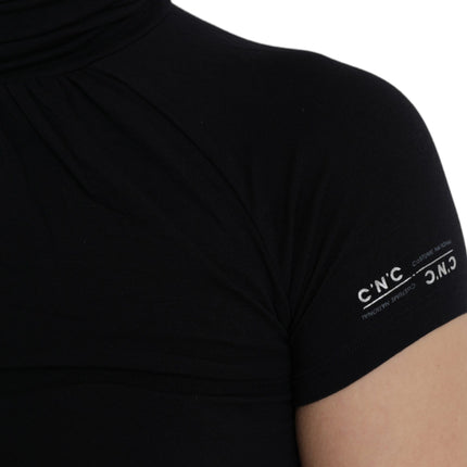 Costume National Black Turtleneck Viscose Short Sleeve Top