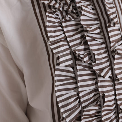 Dolce & Gabbana White Stripes Cotton Long Sleeves Ruffle Collar Top