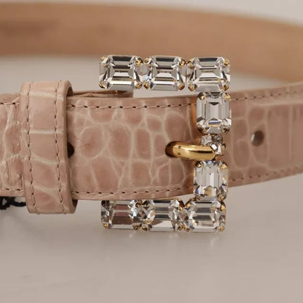 Dolce & Gabbana Beige Leather Crystal Buckle Women Belt