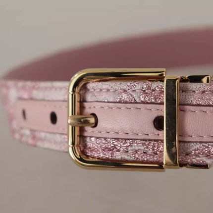 Dolce & Gabbana Pink Jaquard Embroidered Gold Tone Metal Buckle Belt