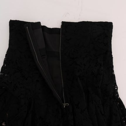 Dolce & Gabbana Black Floral Cutout Lace A-Line Skirt