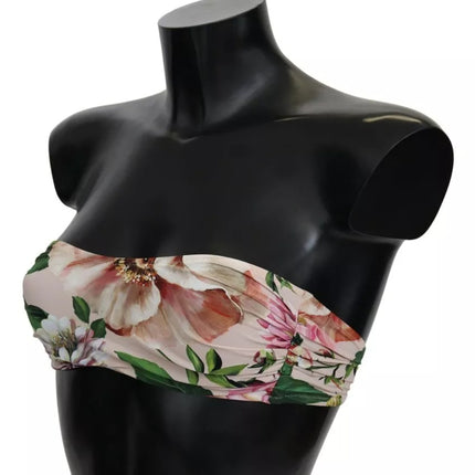 Dolce & Gabbana Pink Floral Print Swimsuit Beachwear Bikini Top