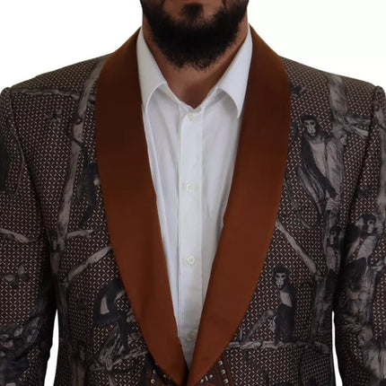 Dolce & Gabbana Bronze Monkey Print Silk Slim Jacket Blazer