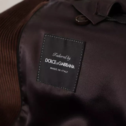 Dolce & Gabbana Brown Corduroy Slim Fit Coat DG Logo Blazer