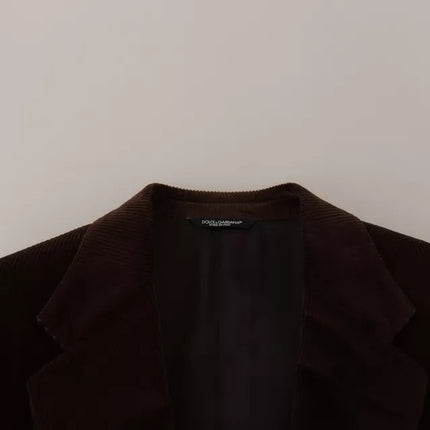 Dolce & Gabbana Brown Corduroy Slim Fit Coat DG Logo Blazer