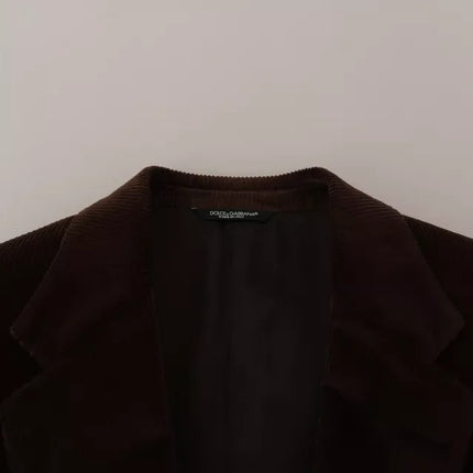 Dolce & Gabbana Brown Corduroy Slim Fit Coat DG Logo Blazer
