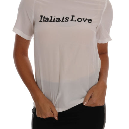 Dolce & Gabbana White Silk ITALIA IS LOVE Blouse T-shirt