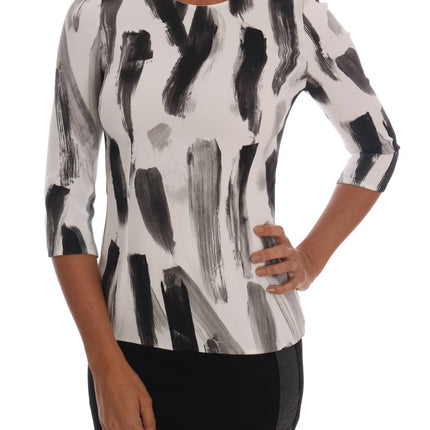 Dolce & Gabbana White Black Striped Printed Blouse Top