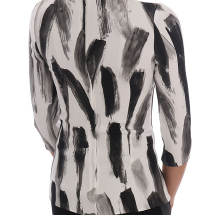 Dolce & Gabbana White Black Striped Printed Blouse Top