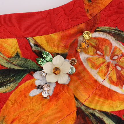 Dolce & Gabbana Orange Print Crystal-Embellished Blouse