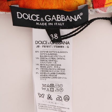 Dolce & Gabbana Orange Print Crystal-Embellished Blouse