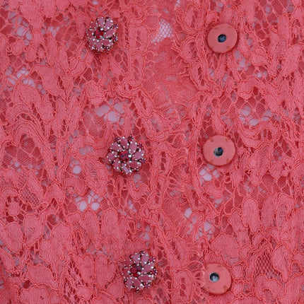 Dolce & Gabbana Orange Crystal Buttons Floral Lace Blouse