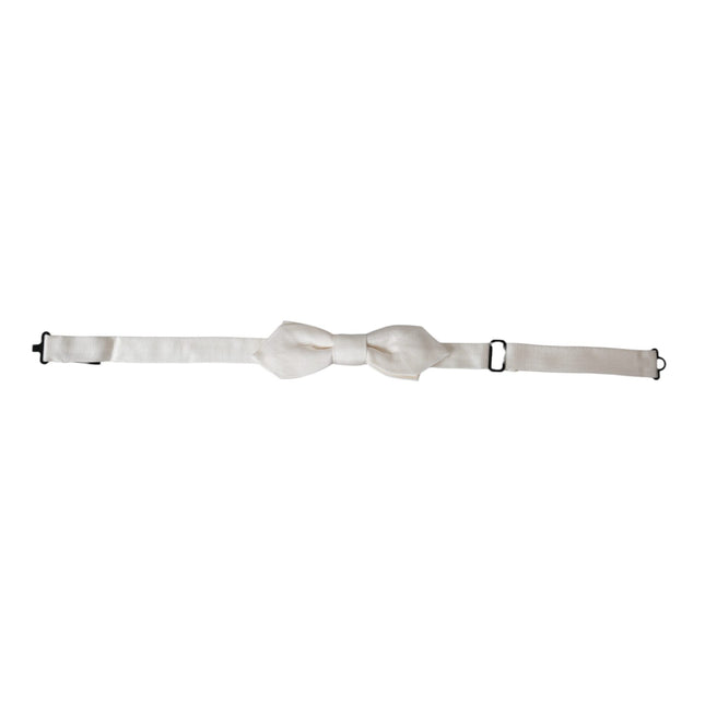 Dolce & Gabbana White Silk Adjustable Neck Men Papillon Bow Tie