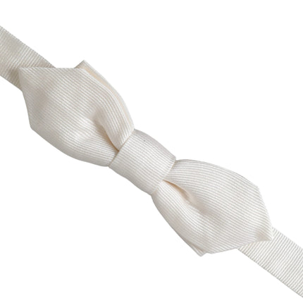 Dolce & Gabbana White Silk Adjustable Neck Men Papillon Bow Tie
