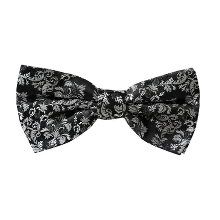 Dolce & Gabbana Black Floral Silk Adjustable Neck Men Bow Tie