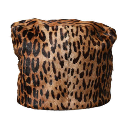 Dolce & Gabbana Brown Leopard Fur Women Bucket Hat