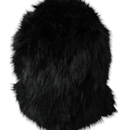Dolce & Gabbana Black Faux Fur Whole Head Wrap Hat