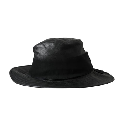 Dolce & Gabbana Black Leather DG Coin Crystal Wide Brim Hat