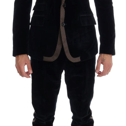 Dolce & Gabbana Blue Velvet Two Button Slim 3 Piece Suit