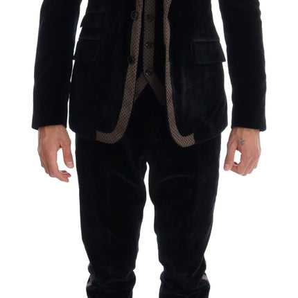 Dolce & Gabbana Blue Velvet Two Button Slim 3 Piece Suit