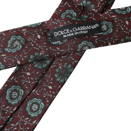 Dolce & Gabbana Maroon Floral 100% Silk Adjustable Men Tie